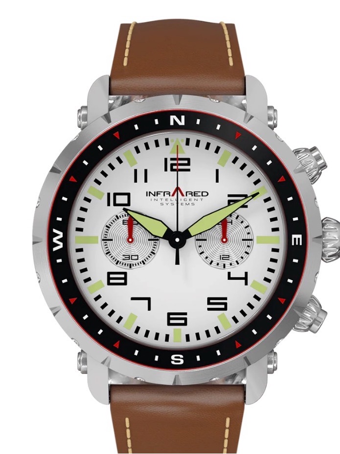 Infrared White Dial Chronograph Watch With Brown Leather Strap